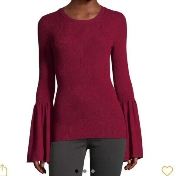 BCBG MaxAzria Wool Cashmere Bell Flared Sleeve Burgundy Red Sweater Size S - Picture 1 of 6